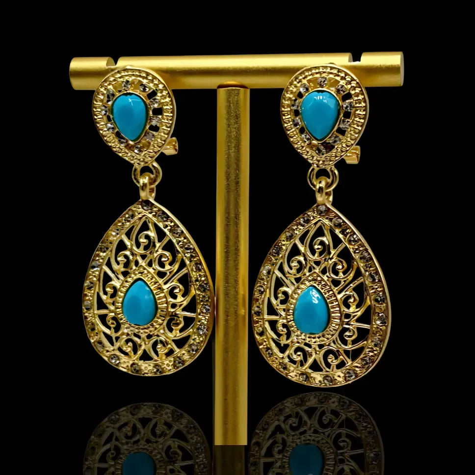 Boucles d’oreilles mariage caftan – Pierre turquoise dorée | Mitsury