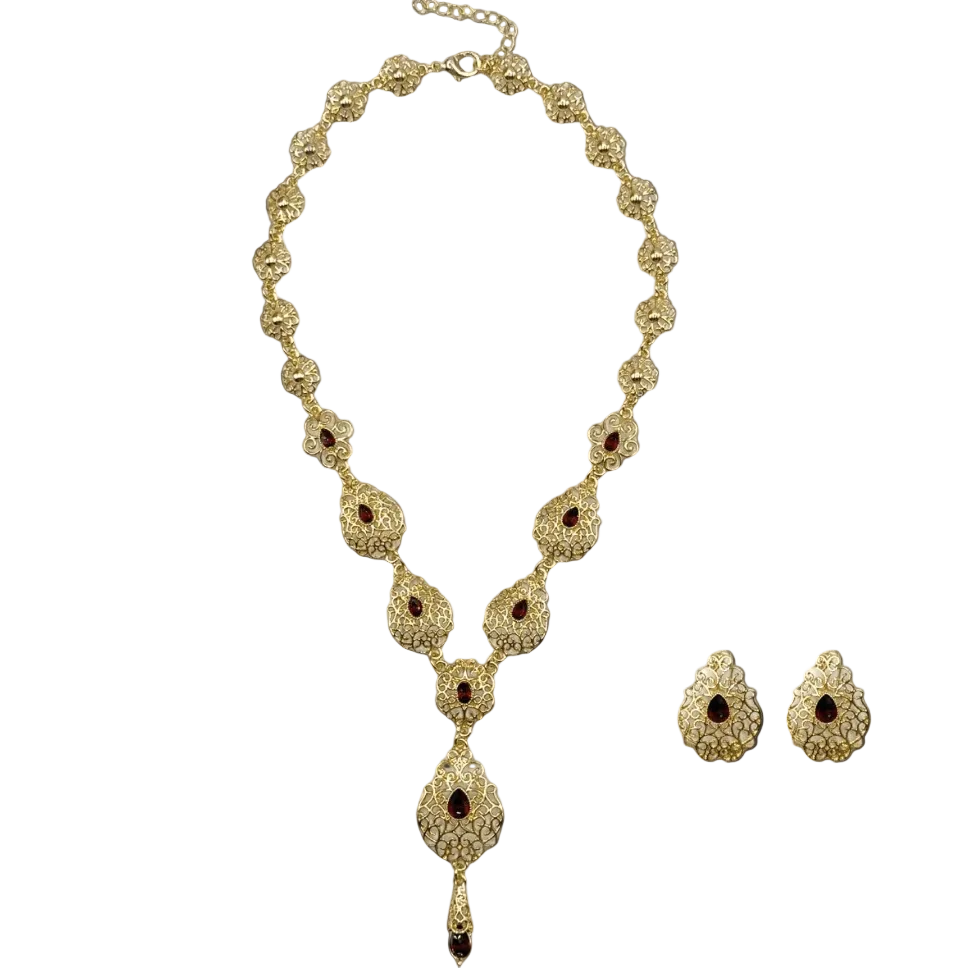 Parure dorée avec pierre rouge – Ravelya | Mitsury