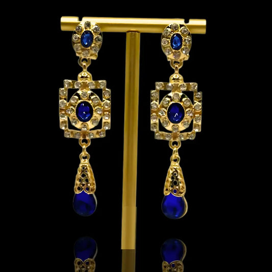 Boucles d’oreilles mariage bleu – Smira doré | Mitsury