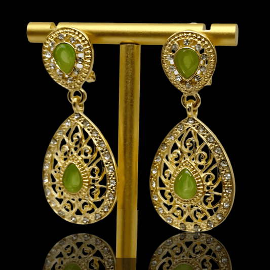 Boucles d’oreilles mariage vert – Doré oriental | Mitsury