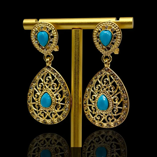 Boucles d’oreilles mariage caftan – Pierre turquoise dorée | Mitsury