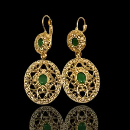Boucles d’oreilles plaqué or vert émeraude pour mariage – Mitsury