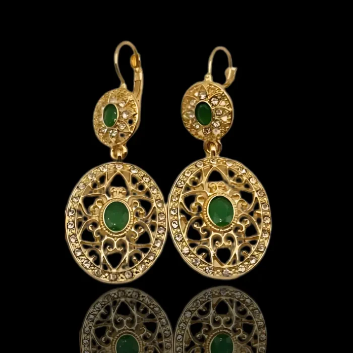 Boucles d’oreilles plaqué or vert émeraude pour mariage – Mitsury