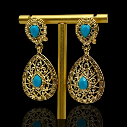 Boucles d’oreilles dorées pierre turquoise pour mariage caftan takchita