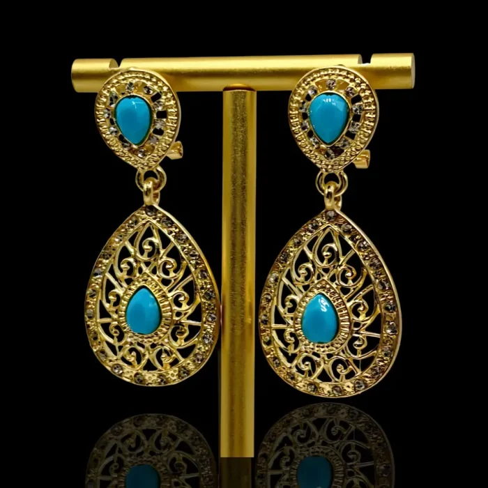 Boucles d’oreilles dorées pierre turquoise pour mariage caftan takchita