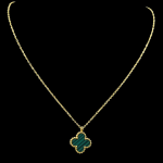 Collier trèfle acier doré avec pendentif vert Azméria