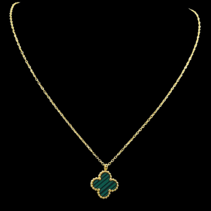 Collier trèfle acier doré avec pendentif vert Azméria