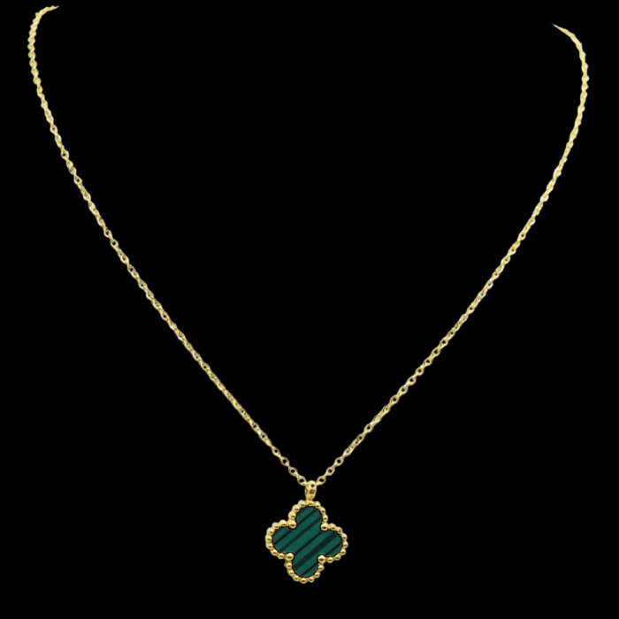Collier trèfle acier doré avec pendentif vert Azméria