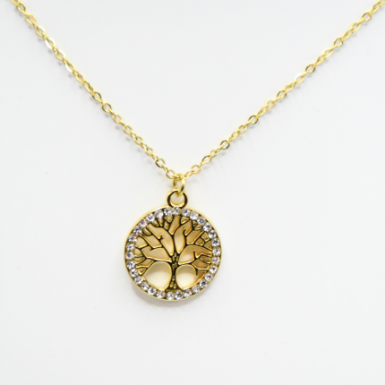 Collier arbre de vie doré en acier inoxydable avec strass – Mitsury