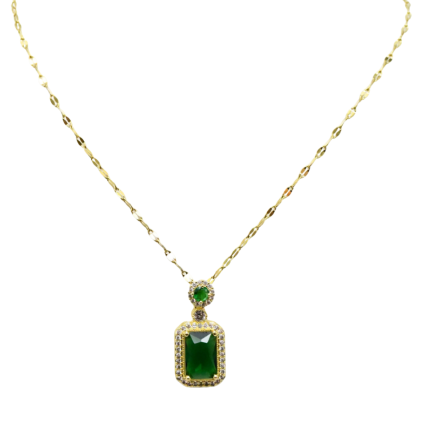 collier vert doré avec pendentif vert rectangulaire