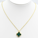 Collier trèfle acier doré avec pendentif vert Azméria