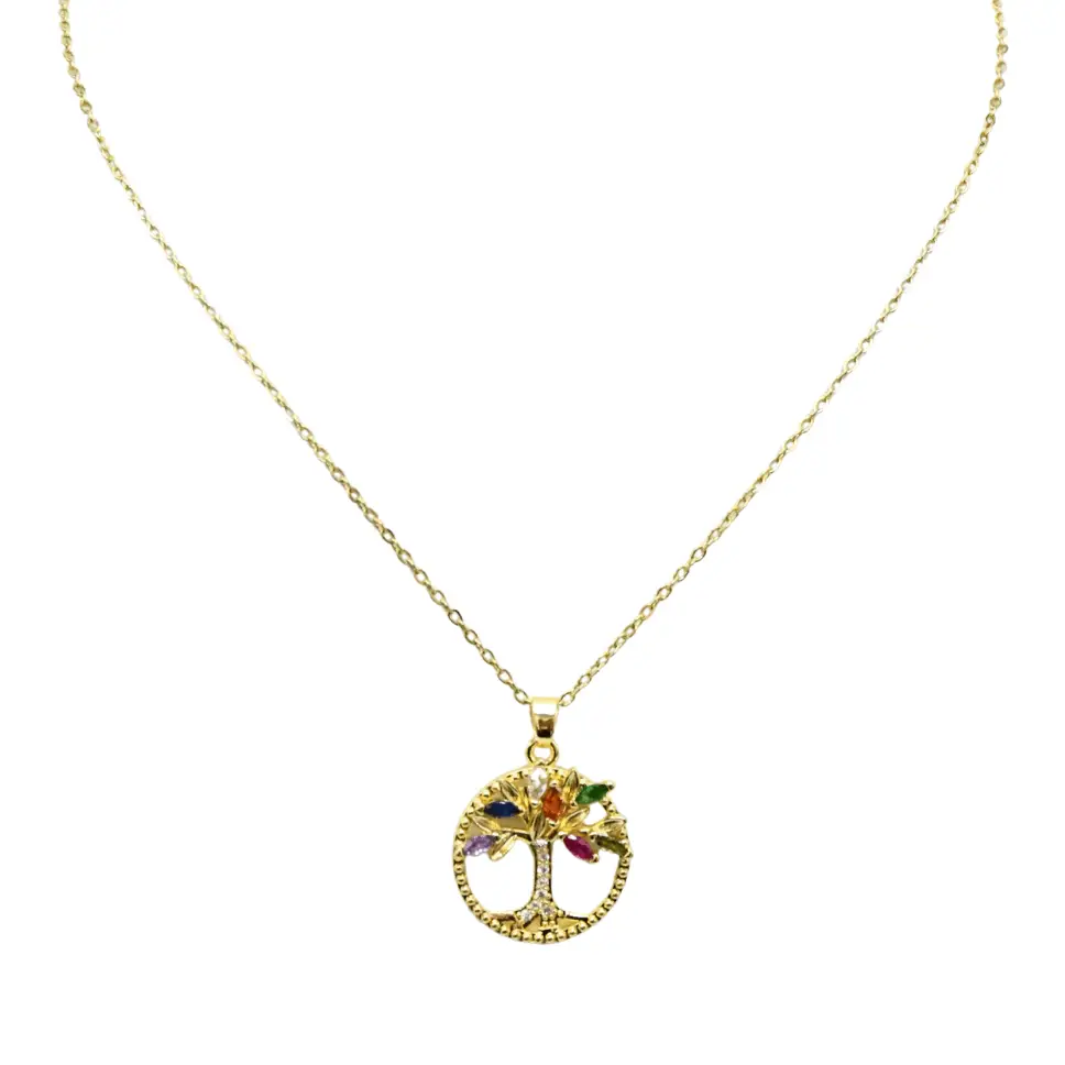 Collier arbre de vie doré avec pierres colorées – Mitsury Collier arbre de vie doré avec pierres colorées – Mitsury
