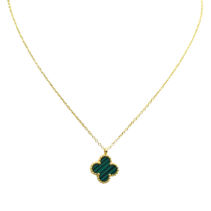 Collier trèfle acier doré avec pendentif vert Azméria