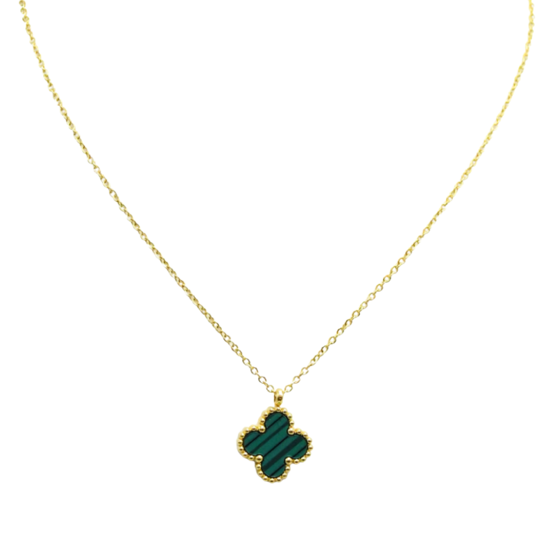 Collier trèfle acier doré avec pendentif vert Azméria