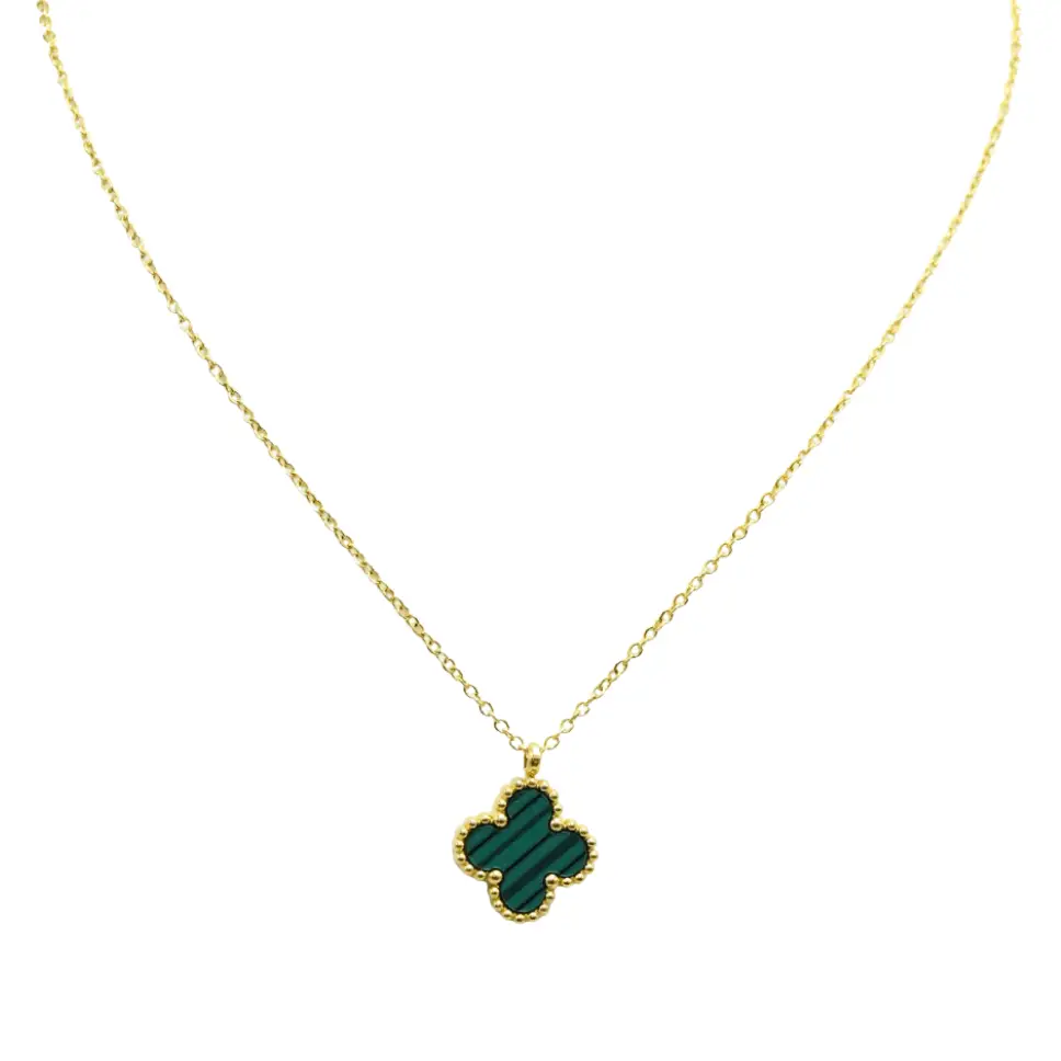 Collier trèfle acier doré avec pendentif vert Azméria Collier trèfle acier doré avec pendentif vert Azméria