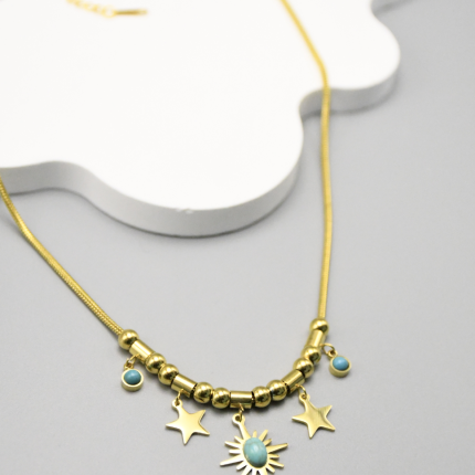 Collier turquoise pour femme en acier inoxydable