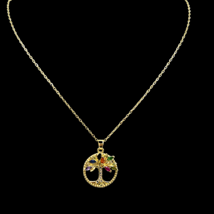 Collier arbre de vie doré avec pierres colorées – Mitsury