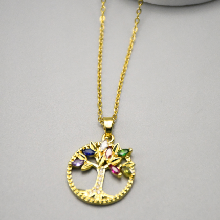 Collier arbre de vie doré avec pierres colorées – Mitsury