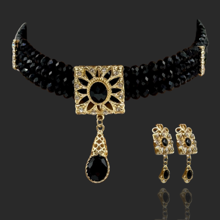 Ras du cou noir mariage oriental avec cristaux dorés