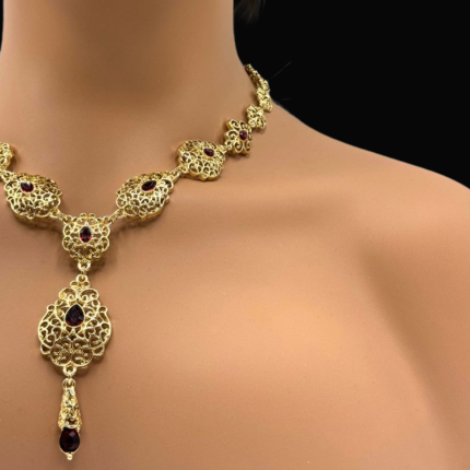 Parure dorée pierre rouge Mitsury – modèle Ravelya
