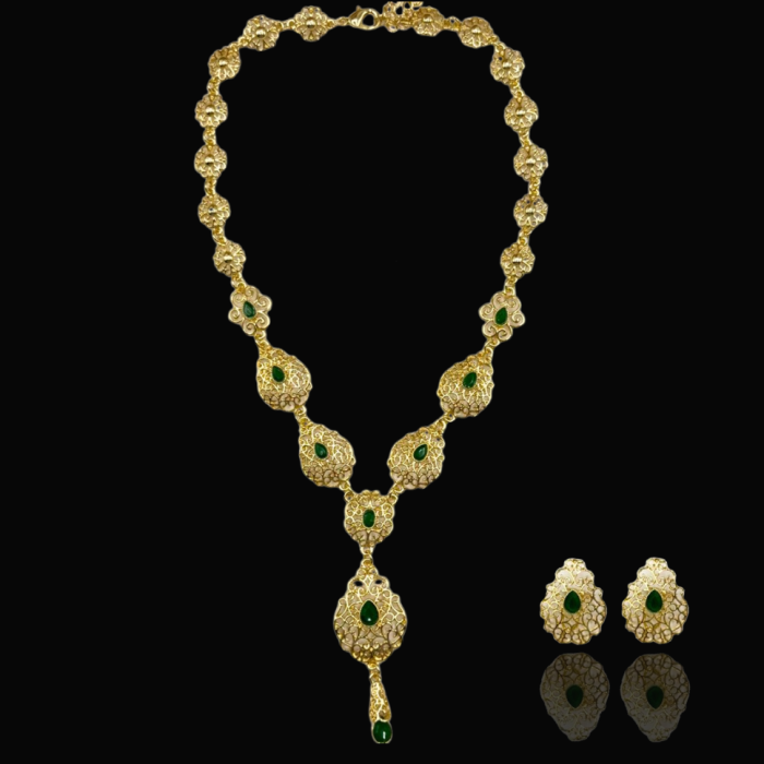 Parure dorée pierre verte Mitsury – modèle Elydria